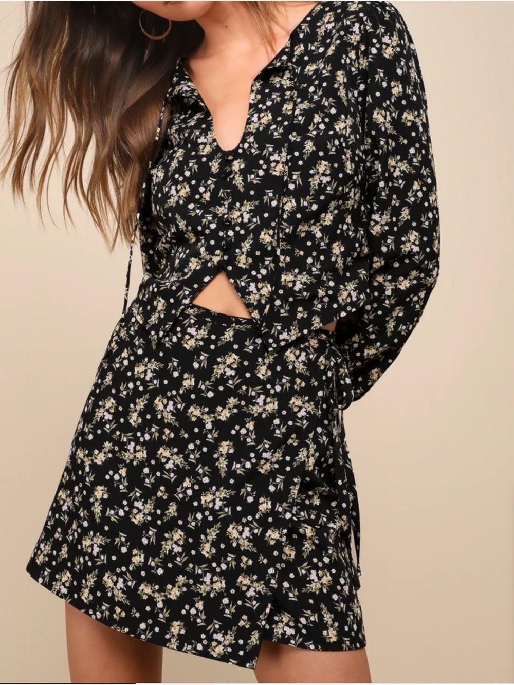 Lulus Black Floral Two-Piece Skirt Set Women’s Size L | Romantic Vacation Outfit